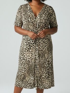 Leopard Print V-Neck Twist Front Dress